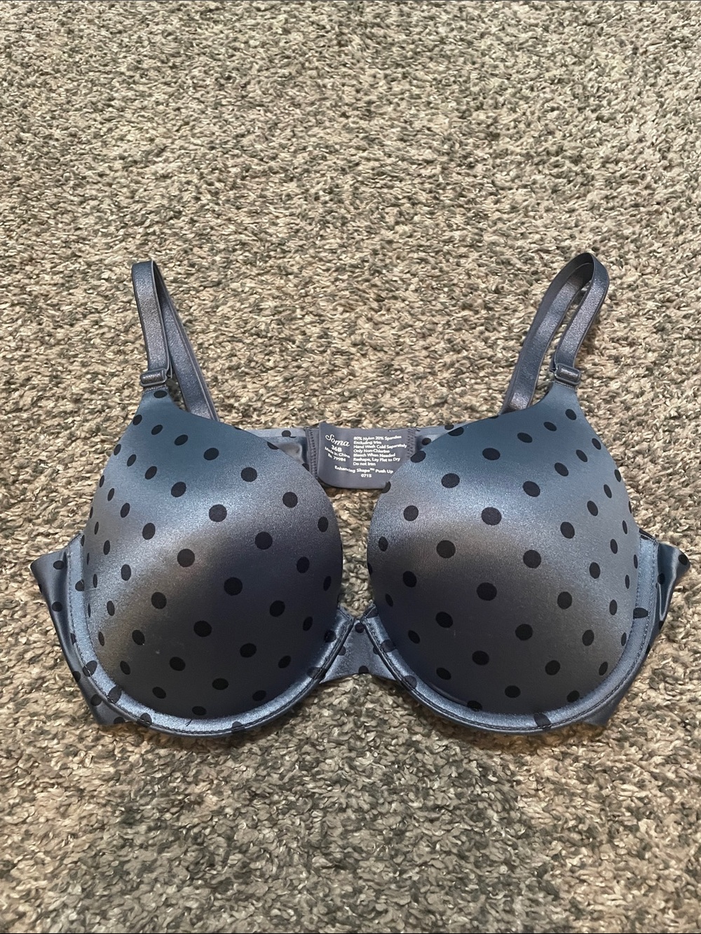 Soma Dusk Blue Satin Polka Dot Push-Up Bra